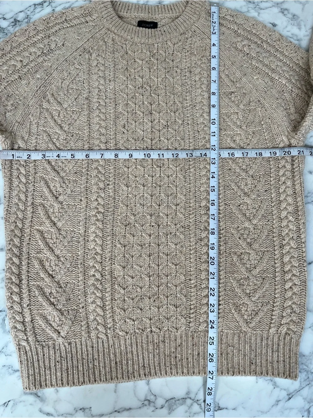 J Crew Rugged Merino Wool Blend Donegal Cable Knit Crewneck Sweater Medium